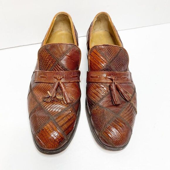 Vintage Nettleton Brown Lizard Skin Loafers 10 C Leather Business Dress Shoes - Picture 3 of 8